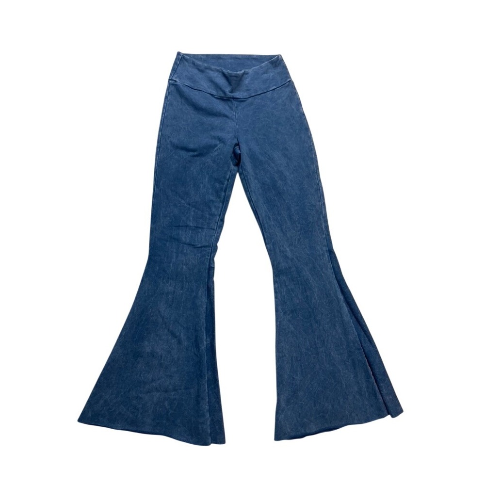 Chatoyant Flare Leggings Women S Blue Acid Wash High Rise Boho Pants Cotton Y2K